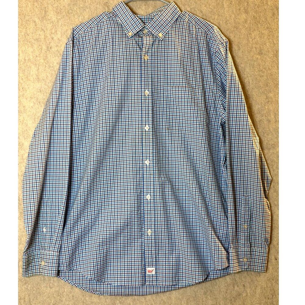 Vineyard Vines Murray Shirt Men’s Large Blue Red Plaid 100% Cotton Classic Fit